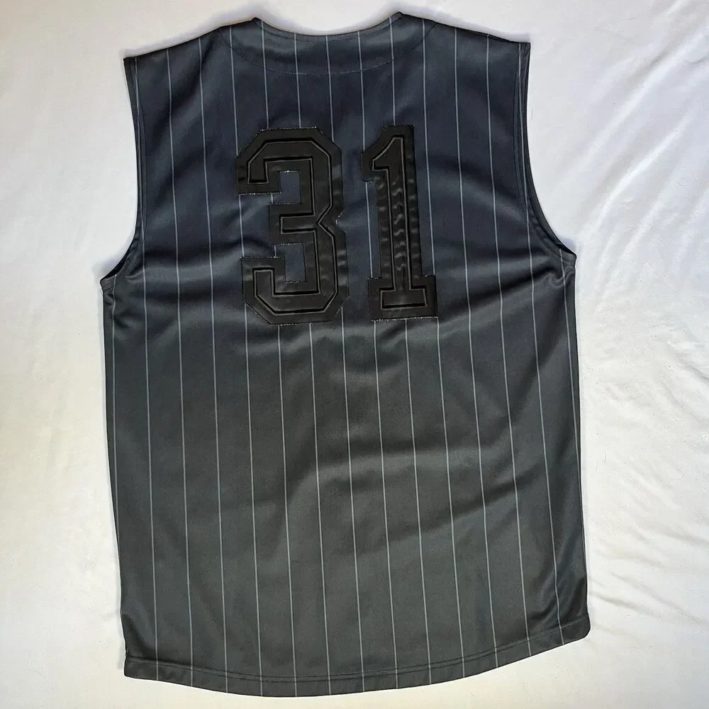Nike Sleeveless Baseball Jersey Mens L Black Pinstripe Button Up #31 Y2K Stitch